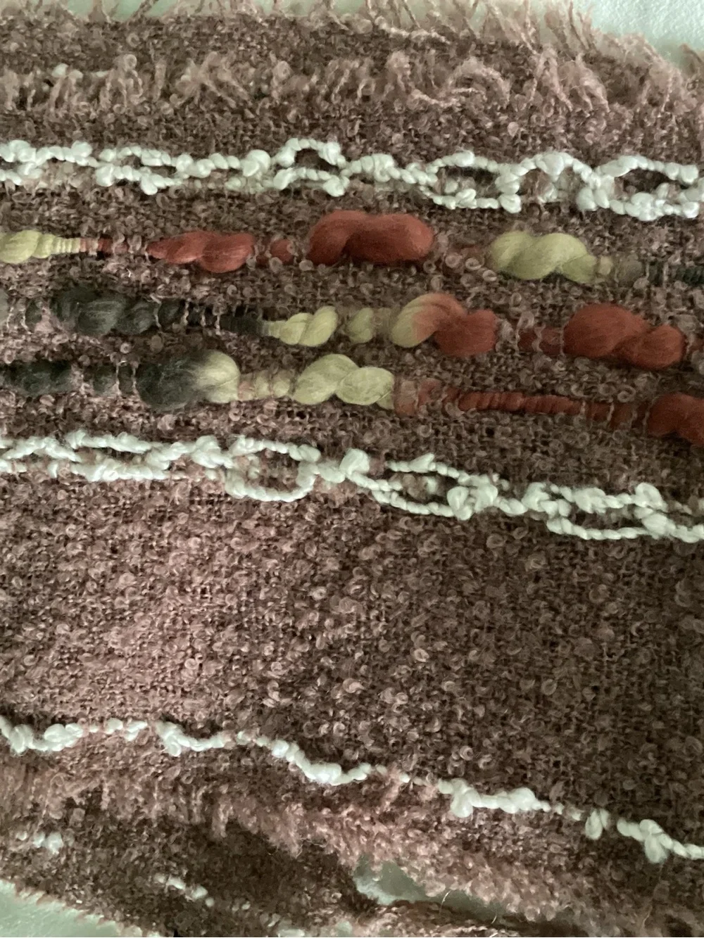 Noelle Artisan-Look Textured Tan Fringe Scarf with Earthy Color Accents
